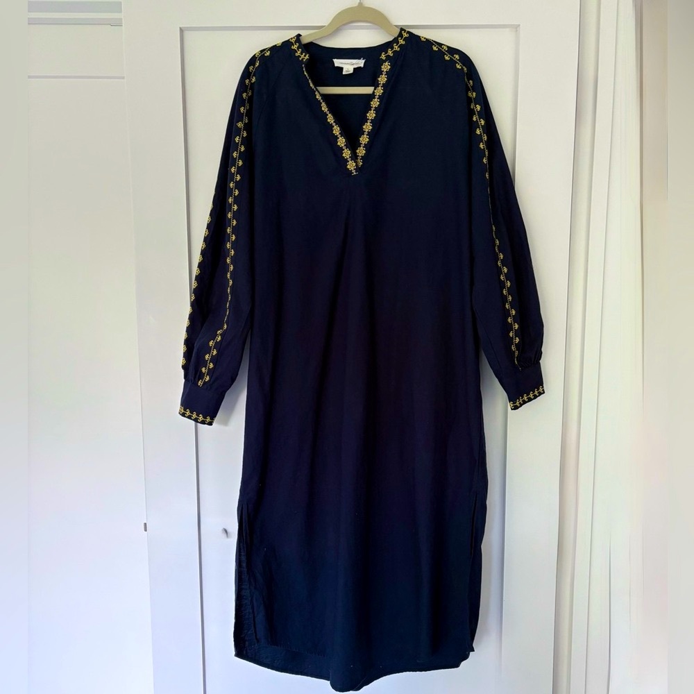 Treasure & Bond Navy Blue Cabana Dress with Gold Embroidered Accents